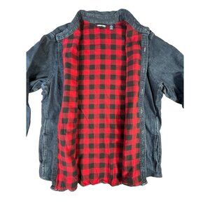 Lands End Flannel Lined Jean Shirt Jacket L Red Plaid Flannel Worker Outdoors